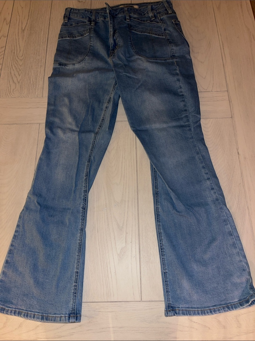 Rock & Roll Women's Wide Leg Denim Jeans in Faded Blue